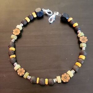 Handcrafted wooden bead and genuine Jade bracelet/anklet & matching earrings
